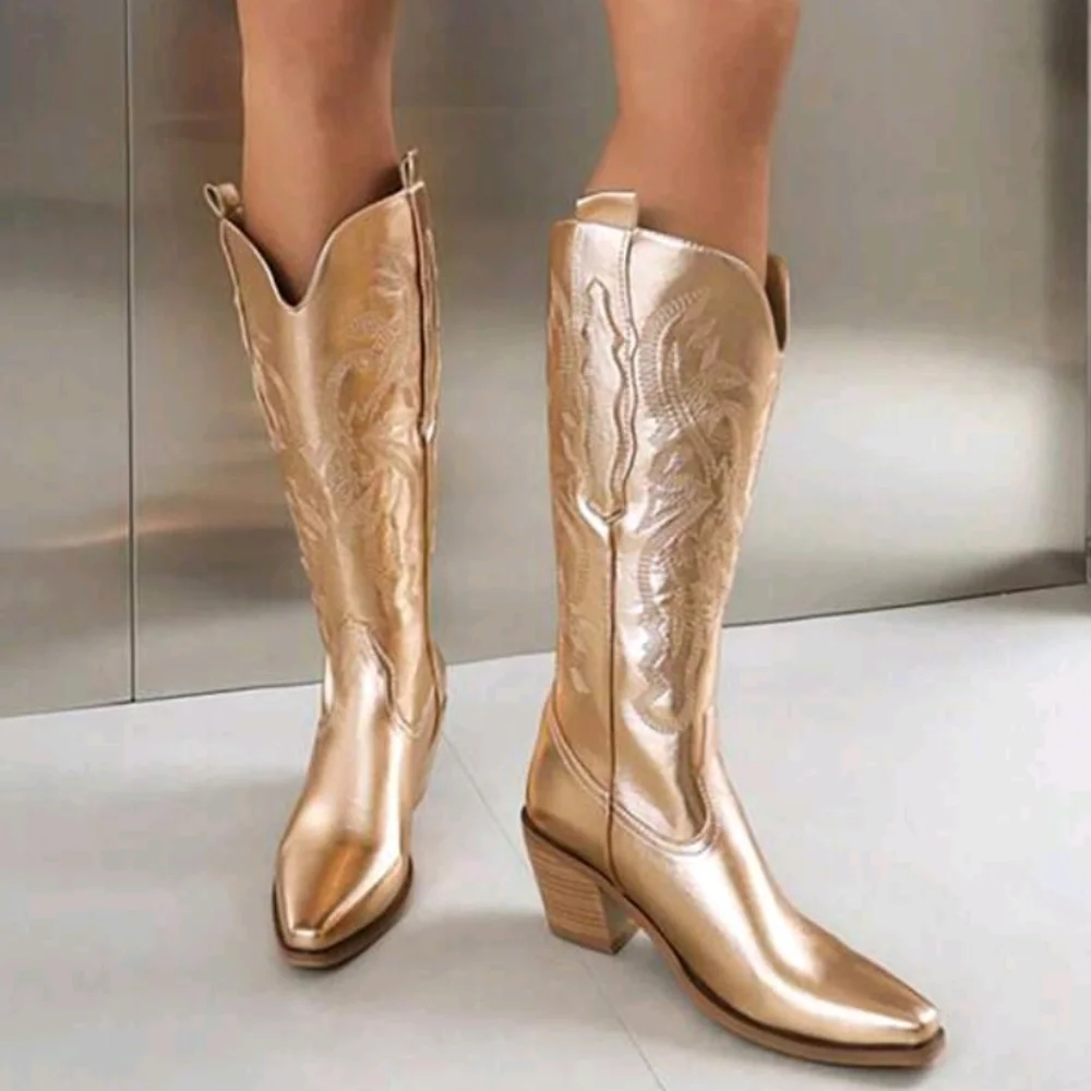 Women's gold metallic cowboy boots SALE - Picture 5 of 12